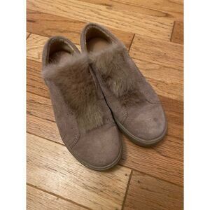 Franco Sarto, women's tan suede with faux fur slip on shoes size 7